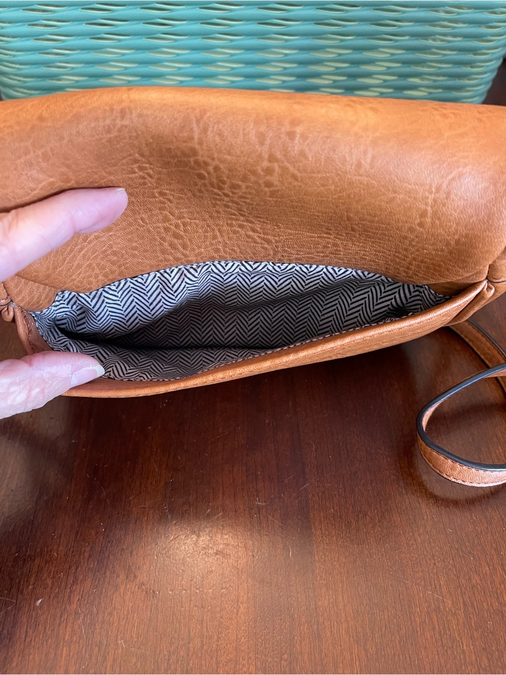 Moda Luxe Henri Tan Fold over Crossbody Bag Faux Leather - Picture 6 of 11